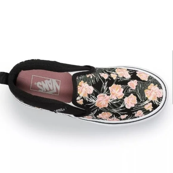 Vans Kids Floral Slip-On Shoes - Black and Pink - Picture 3 of 9